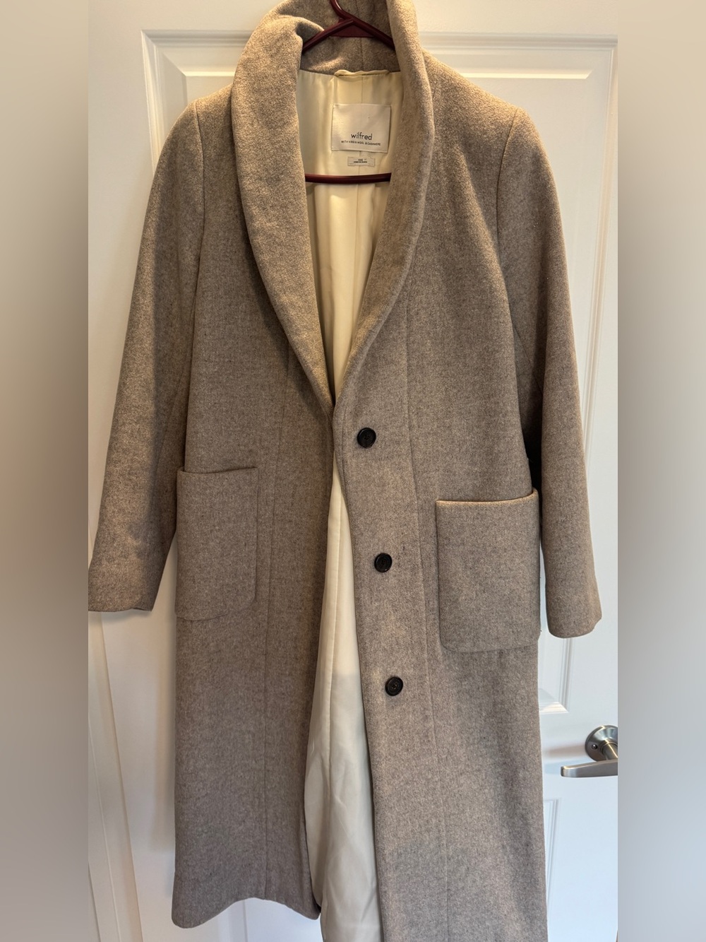 Aritzia Wilfred Virgin Wool & Cashmere Long Coat XXS Beige/Taupe